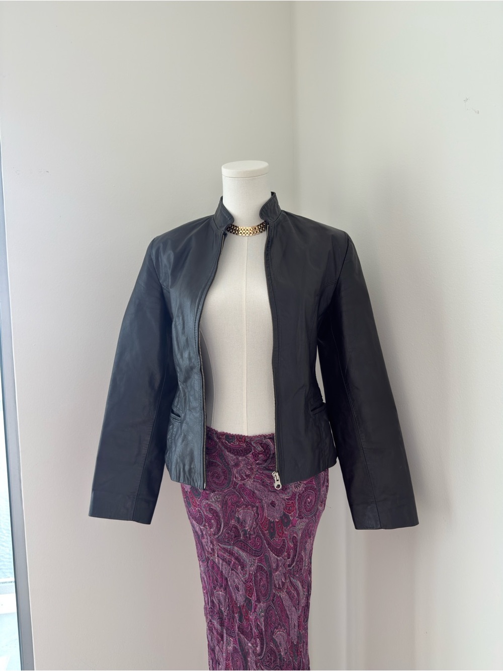 Women's Black Leather Zip Jacket - Sleek Minimalist Style